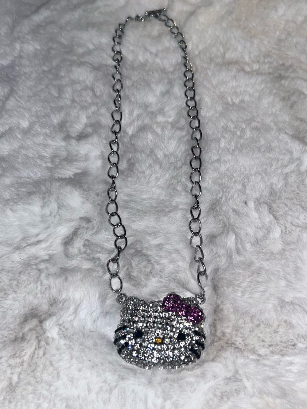 NEW Hello Kitty Rhinestone Silver Pendant Necklace